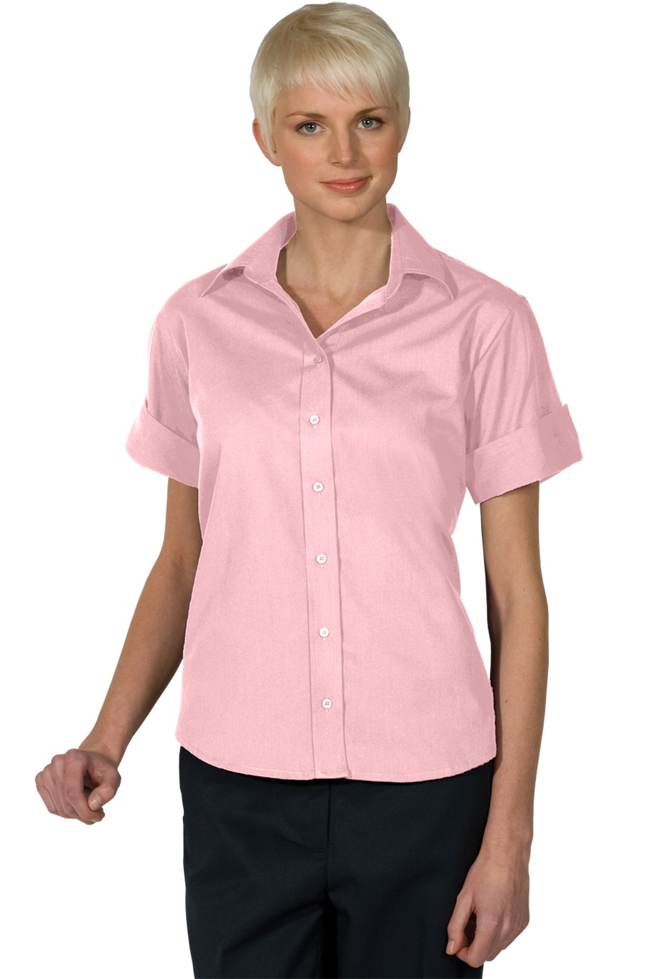 Edward's Women's Short Sleeve Open Neck Poplin Blouse